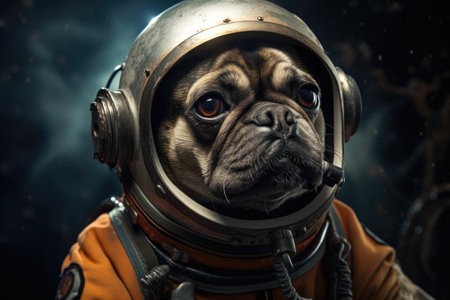 Funny dog cosmonaut in spacesuit in spaceの素材
