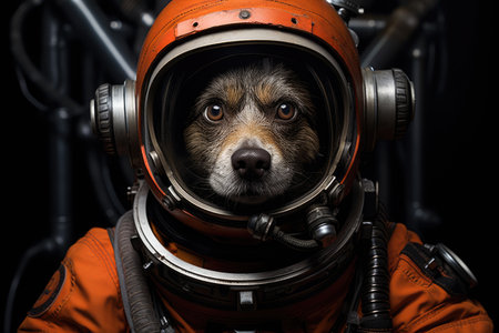 Funny dog cosmonaut in spacesuit in spaceの素材