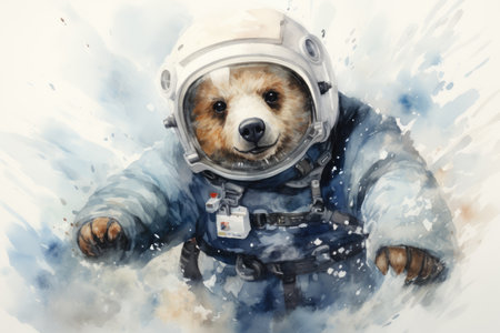 Funny bear astronaut in a spacesuit in watercolor styleの素材