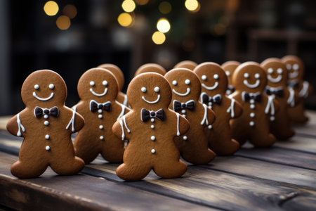 Homemade gingerbread men in holiday dishの素材