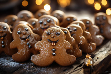 Gingerbread men against the background of a New Year's garlandの素材