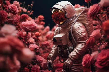 Astronaut in pink flowers on another planetの素材