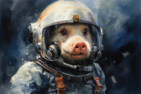 Funny pig astronaut in space suit in drawing styleの素材