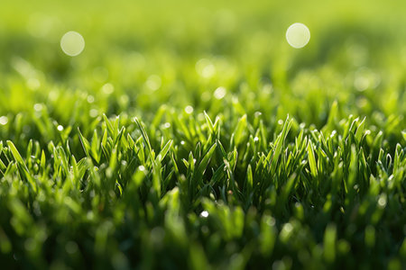 Green grass on the lawn close up, selective focusの素材