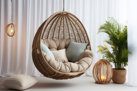 Rattan hanging cocoon chair in the interiorの素材
