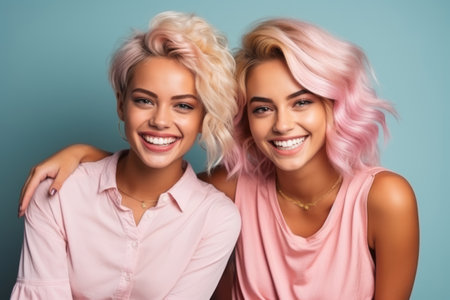 Cheerful girls best friends laughingの素材