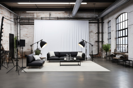 Photo studio, professional equipment with home interiorの素材