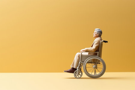Elderly man in a wheelchair, plastic figure. Copy space for textの素材