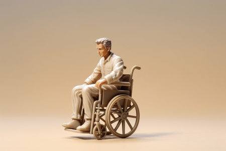 Elderly man in a wheelchair, plastic figure. Copy space for textの素材