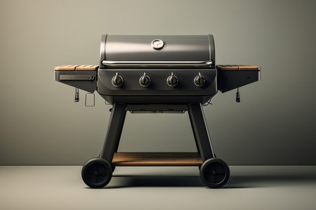 Modern iron BBQ barbecue grill on gray backgroundの素材
