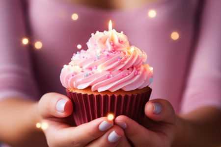 Birthday cupcake muffin with candleの素材