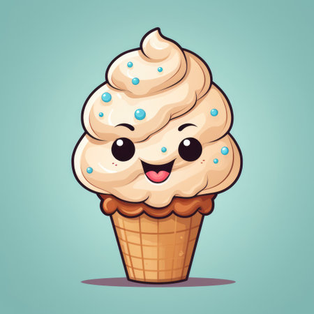 Happy ice cream character in waffle cupの素材