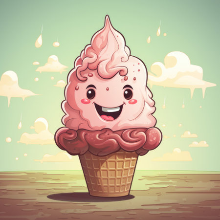 Positive happy ice cream cartoon characterの素材