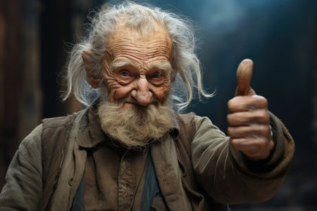 Happy old man senior showing thumbs up like gestureの素材