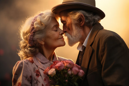 Beautiful old couple senior kissingの素材
