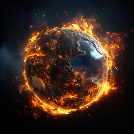 Burning planet earth, concept of apocalypse, end of the worldの素材