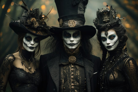 Group of goths in dark scary make-up at the festivalの素材