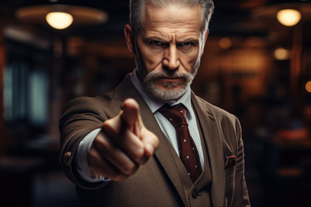 Senior man businessman points his finger at youの素材