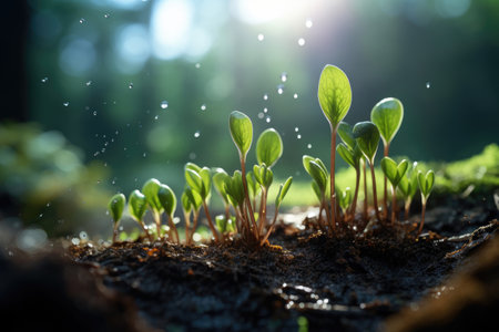Growing plant shoots in soilの素材
