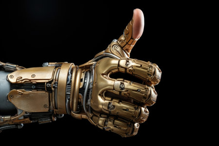 Robot cyborg hand showing thumbs up gesture, artificial intelligence conceptの素材