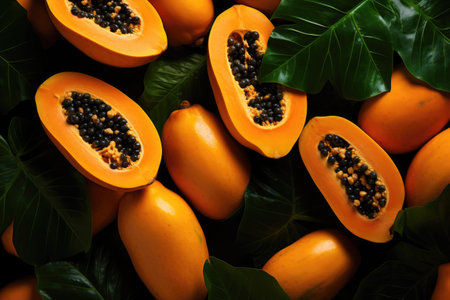 Fresh papaya exotic fruits backgroundの素材