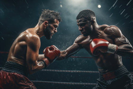 Professional boxers fight in the ringの素材