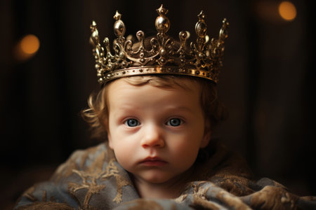 Portrait of a child, little boy wearing a crownの素材
