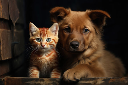 Pets dog and cat friends togetherの素材