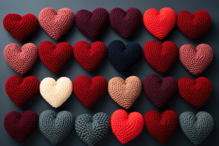 Knitted colored hearts background, pattern for Valentine's Dayの素材