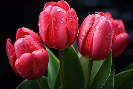 Tulip flowers with dew drops close-upの素材