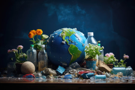 Planet Earth in a pile of garbage, ecology conceptの素材