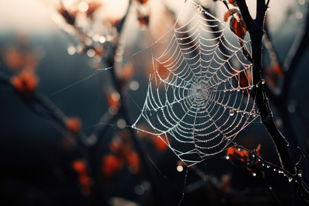 Dew drops on the spider cobweb close-upの素材
