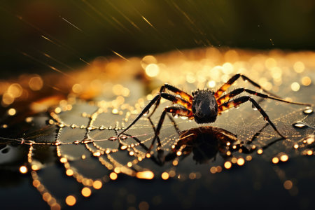Spider weaves a web close-up macroの素材