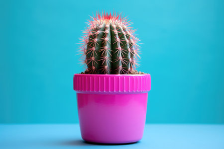 Cactus in a pot on a blue backgroundの素材