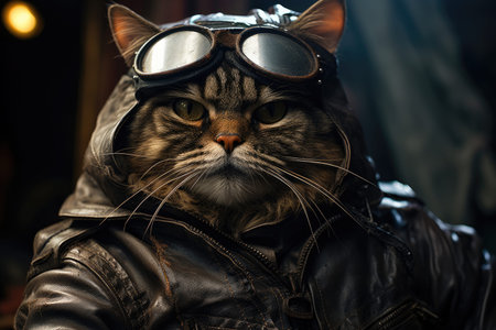 Cool cat biker on a motorcycleの素材