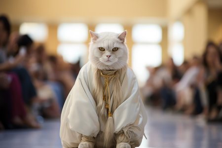 Cat in trendy clothes on the fashion catwalkの素材