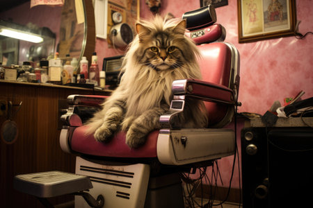 Glamorous cat in a hairdresser chair in a beauty salonの素材