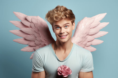 Funny young man cupid for Valentine's Dayの素材