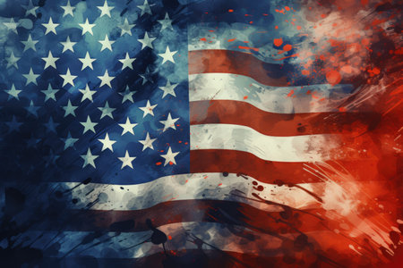 waving American flag texture background in drawing styleの素材