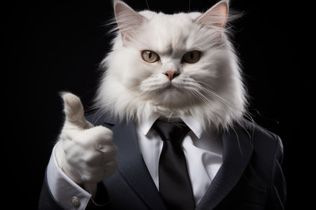 Cat businessman in suit showing thumbs up gestureの素材
