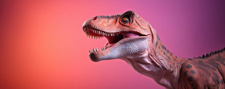 Portrait of a dinosaur predator on a bright background. Horizontal banner. Copy space for textの素材