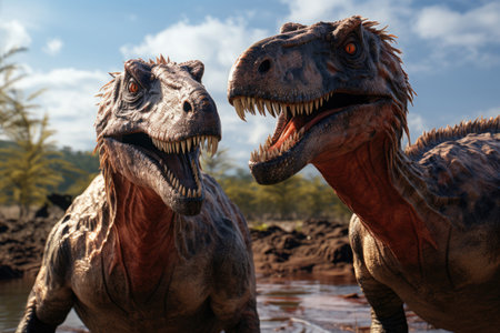 Two dinosaur predators in habitatの素材