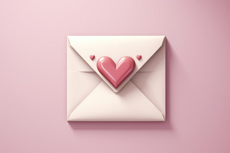Letter with heart, love note on pink backgroundの素材