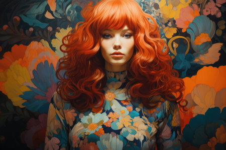 Portrait of red-haired girl in sunglassesの素材