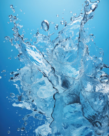 Water splash on blue backgroundの素材