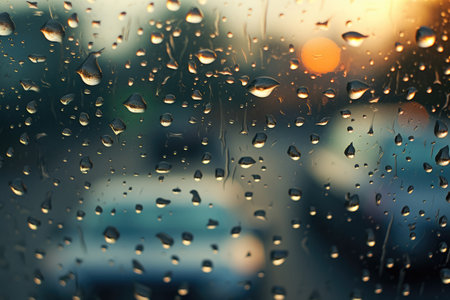 Window with raindrops and a blurred road in the backgroundの素材