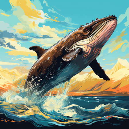 whale jumped out of the water in pop art styleの素材