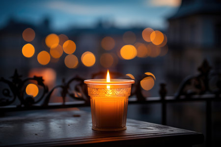 Burning candle on the windowsill, symbol of mourningの素材