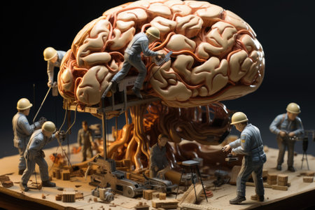 Small figures repair a huge human brainの素材