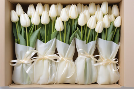 Beautiful white tulips bouquets for saleの素材